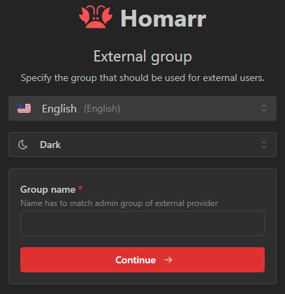 Screenshot form to create external admin group